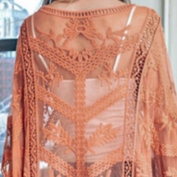 Embroidered Mesh Kimono - Picture 4 of 10